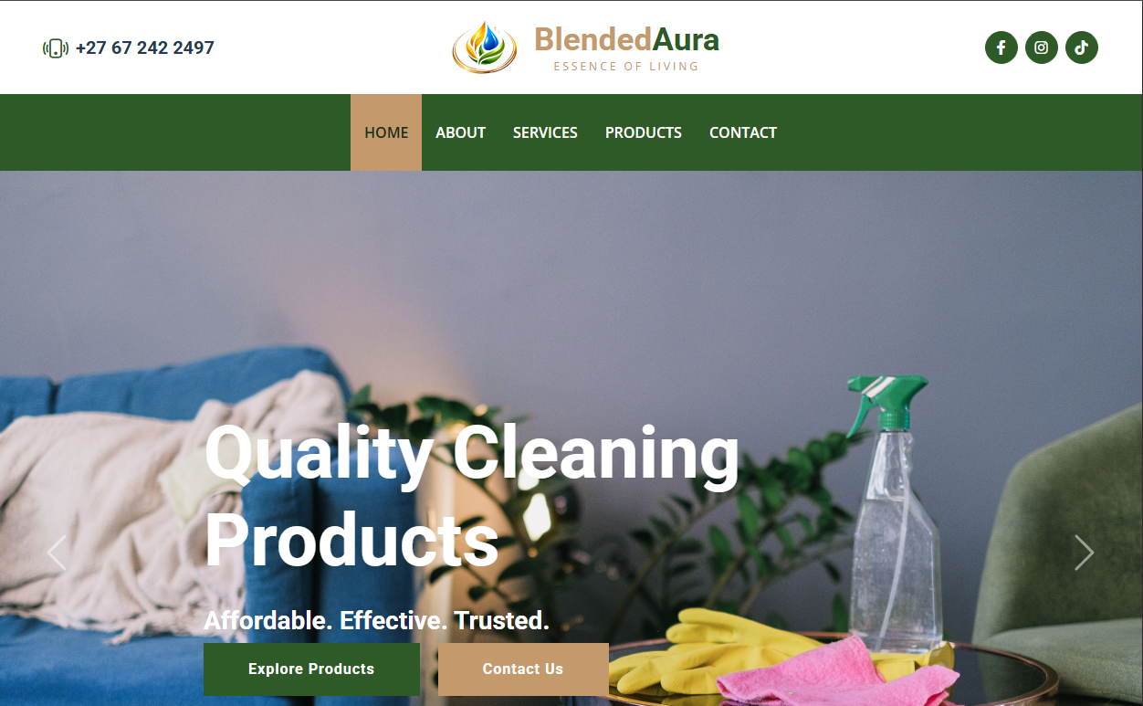 Blended Aura Cleaning Products Website
